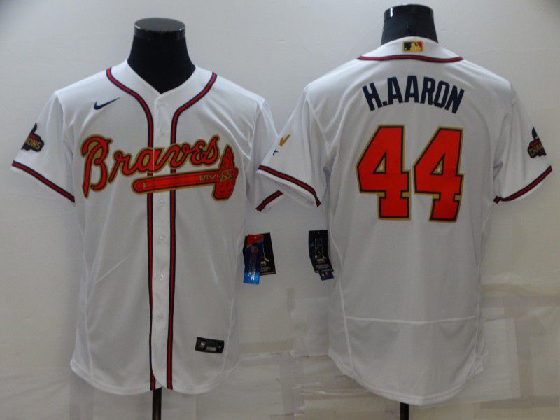 Men Atlanta Braves #44 H.Aaron White Gold Elite Nike 2022 MLB Jersey